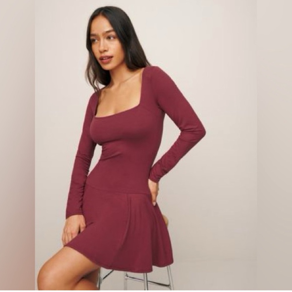Reformation Long Sleeve Dress in Deep Burgundy